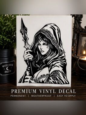 Fantasy Huntress Vinyl Decal – Gothic Warrior Window Sticker